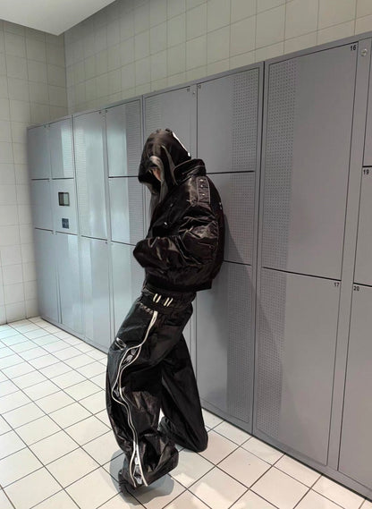 Double Waist PU Coated Track Pants