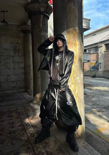 Double Waist PU Coated Track Pants
