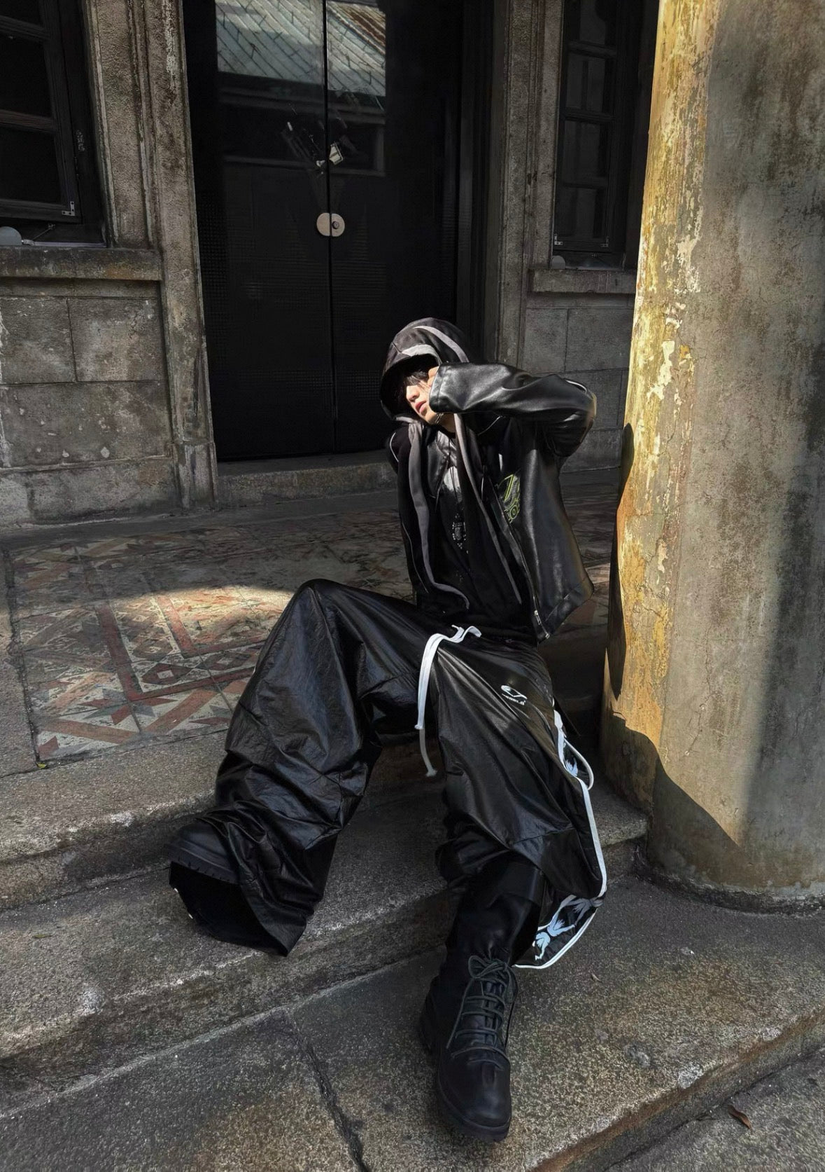Double Waist PU Coated Track Pants
