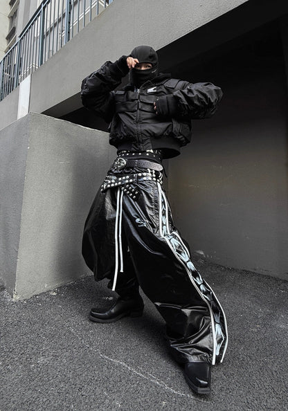 Double Waist PU Coated Track Pants