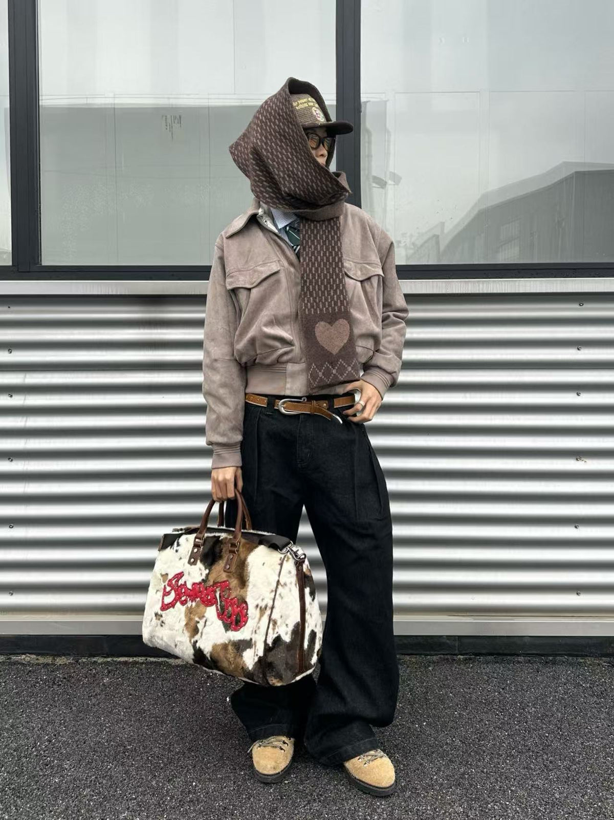 Cow Print Cowhide Boston Bag
