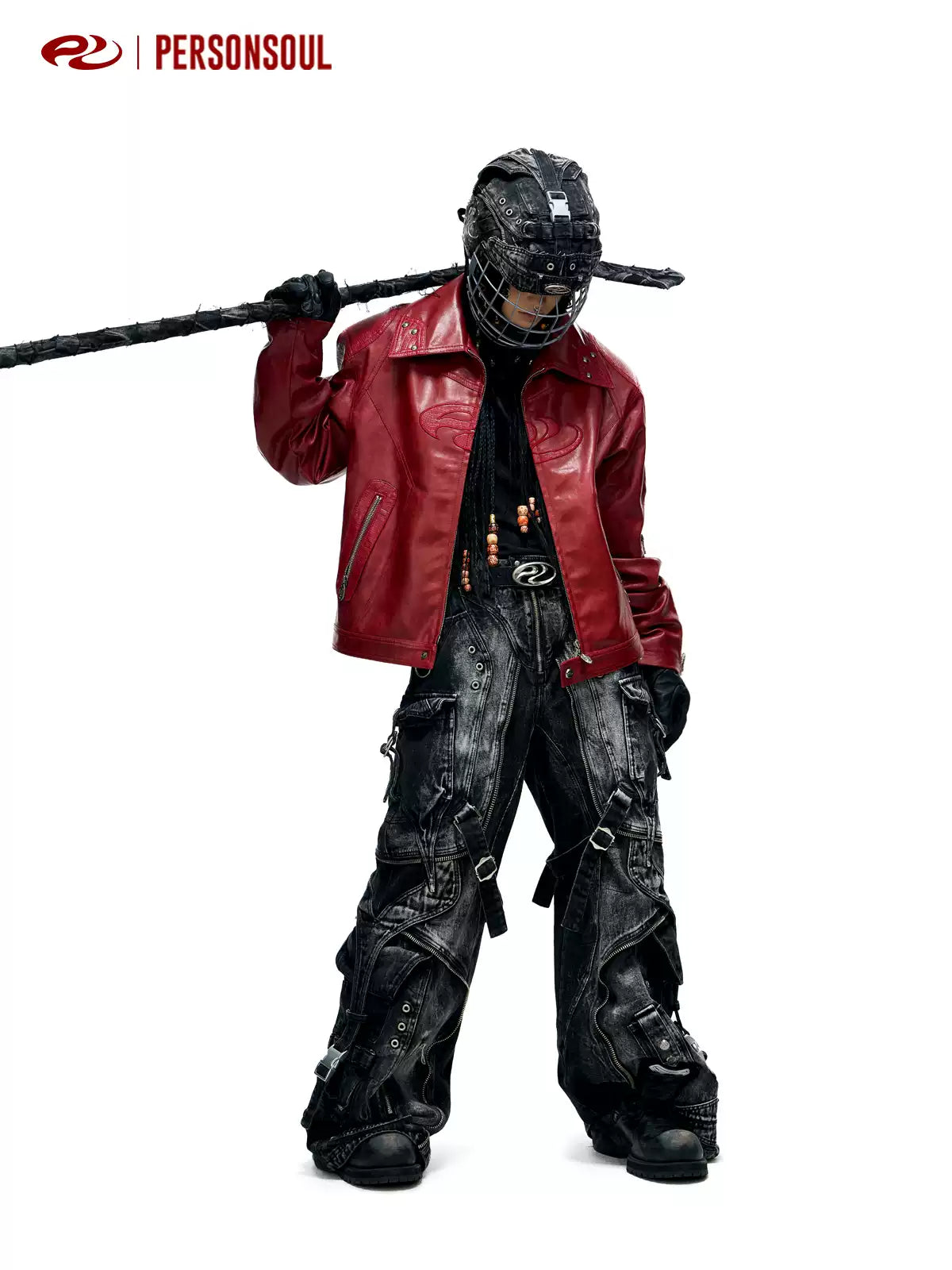 Red Crinkled PU Leather Jacket