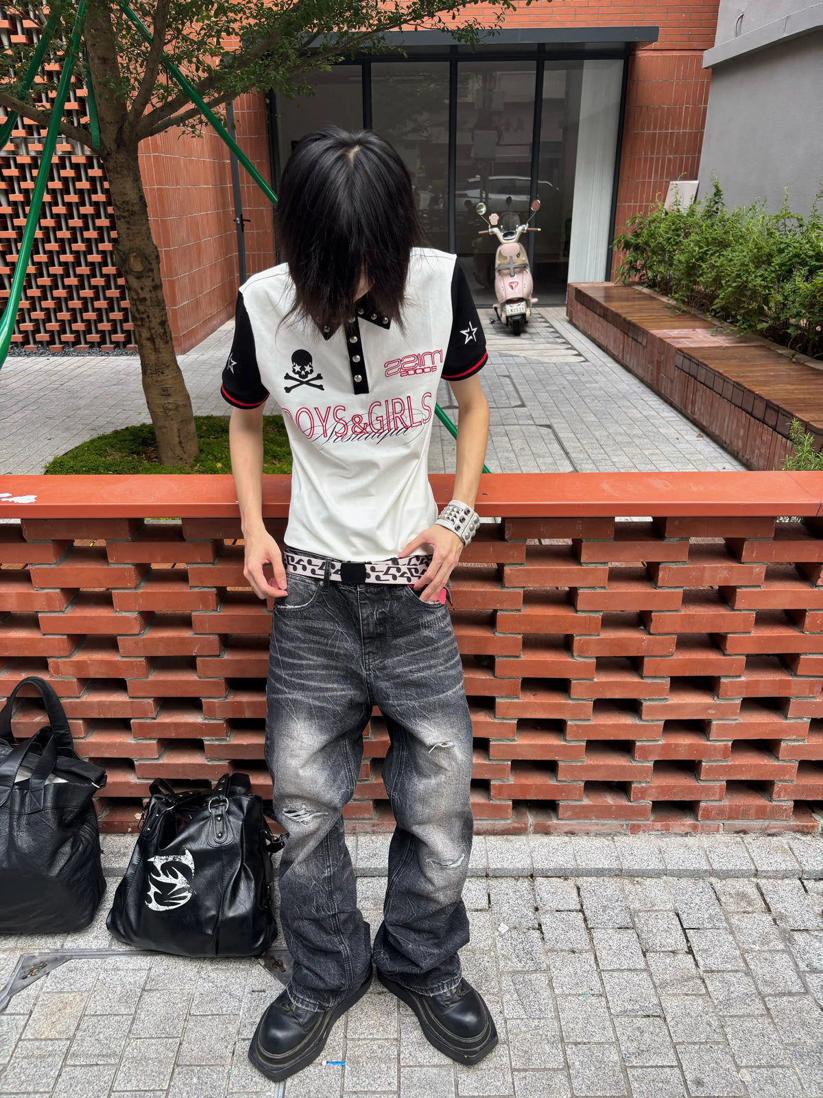 Water Ripple Washed Straight Leg Jeans