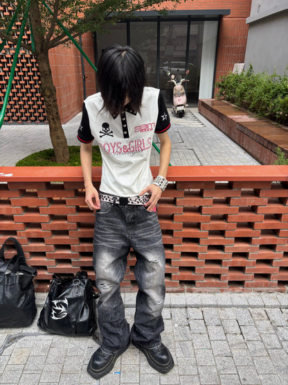 Water Ripple Washed Straight Leg Jeans