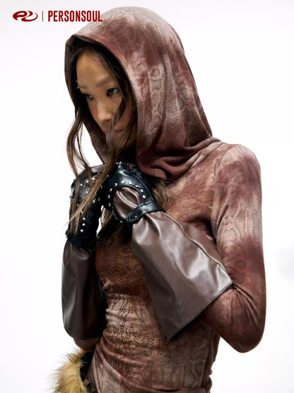 Textured Sheer Hooded Long Sleeve Top