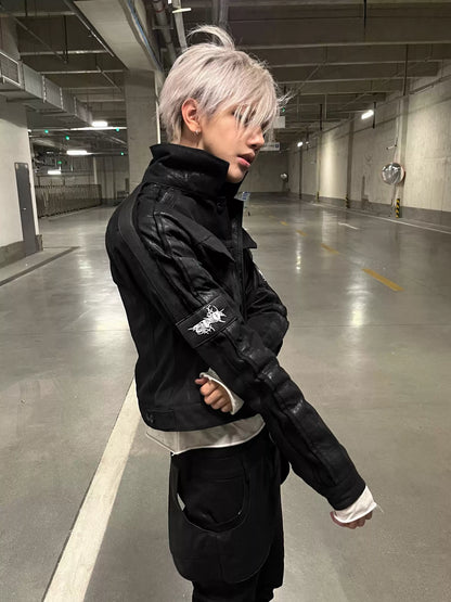 High Neck Concealed Zip Fitted Faux Leather Jacket