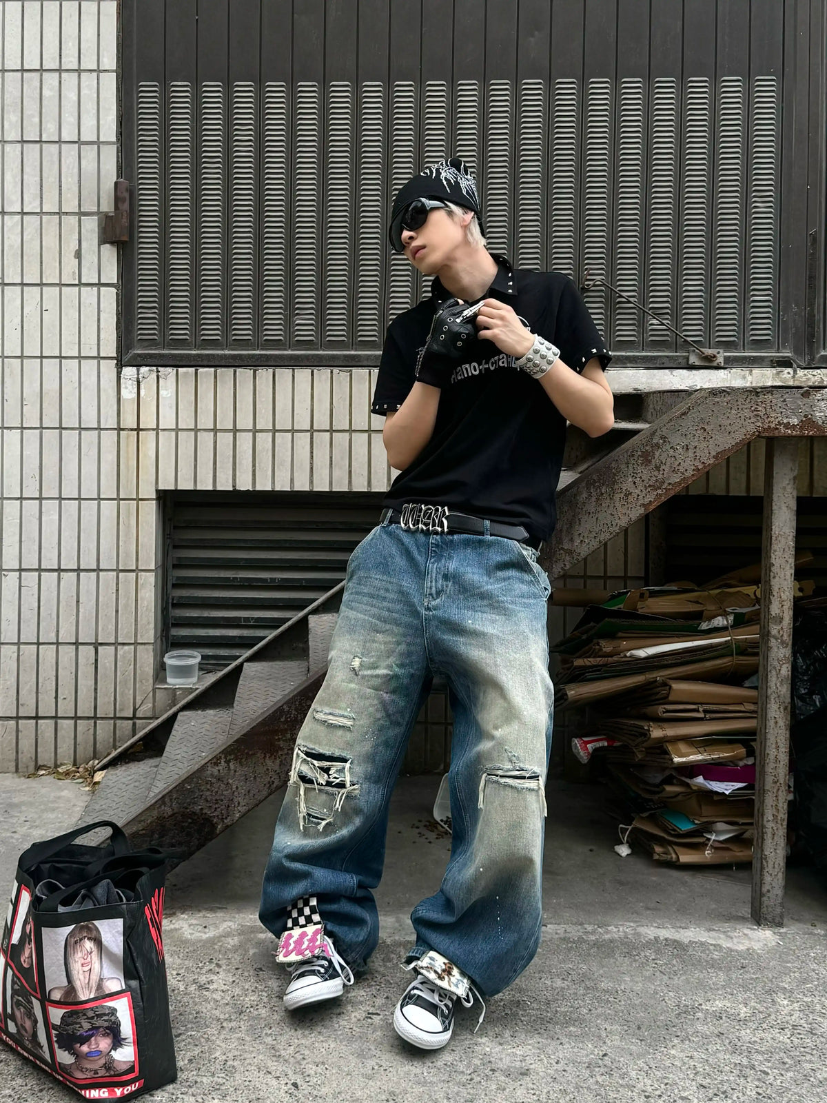 Vintage Washed Distressed Baggy Jeans
