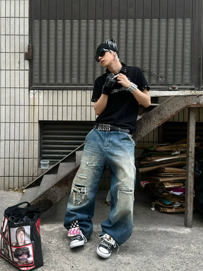 Vintage Washed Distressed Baggy Jeans