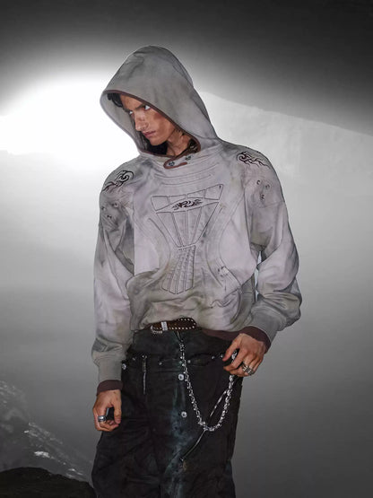 Shield Panel Washed Pullover Hoodie