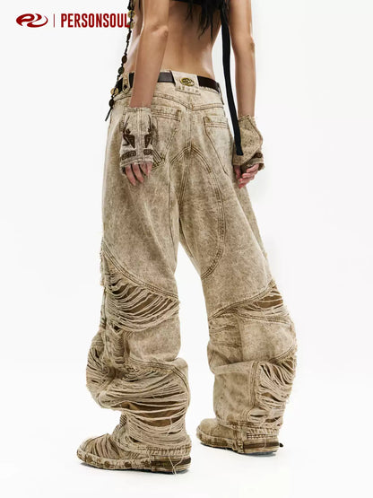 Apricot Distressed Curved-Leg Jeans