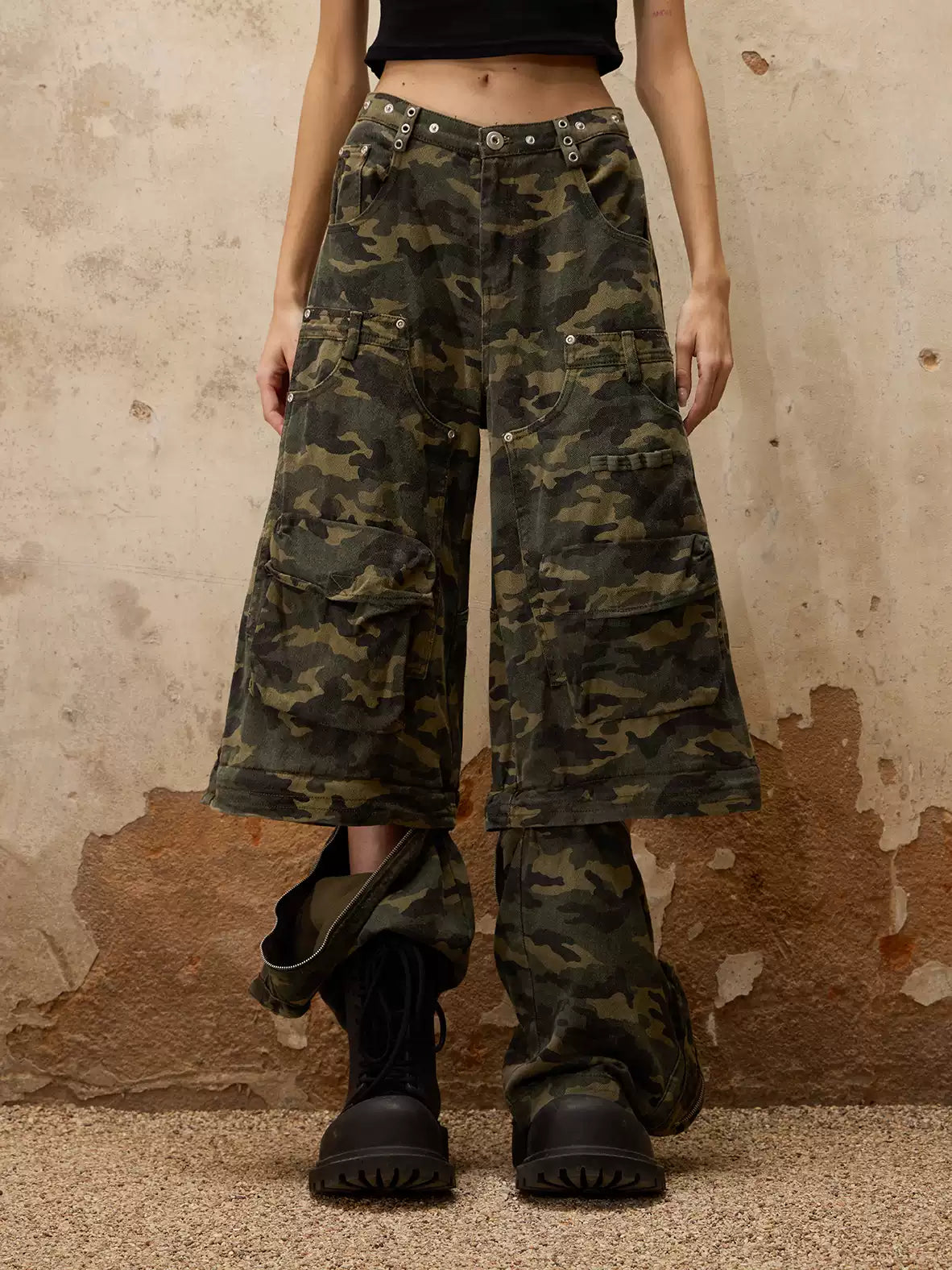 3-in-1 Detachable Suspender Camo Cargo Pants