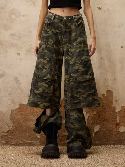3-in-1 Detachable Suspender Camo Cargo Pants