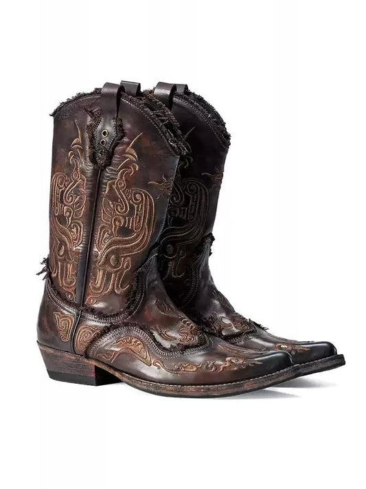 Patterned Cowhide Western Boots