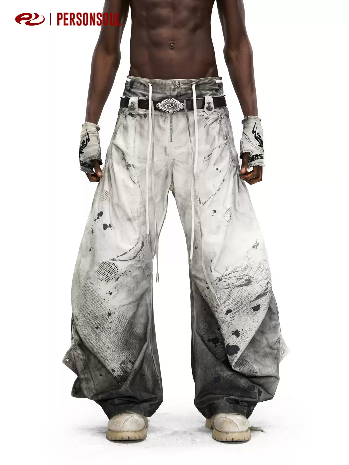 Grey White Spray Dyed Sculptural Jeans
