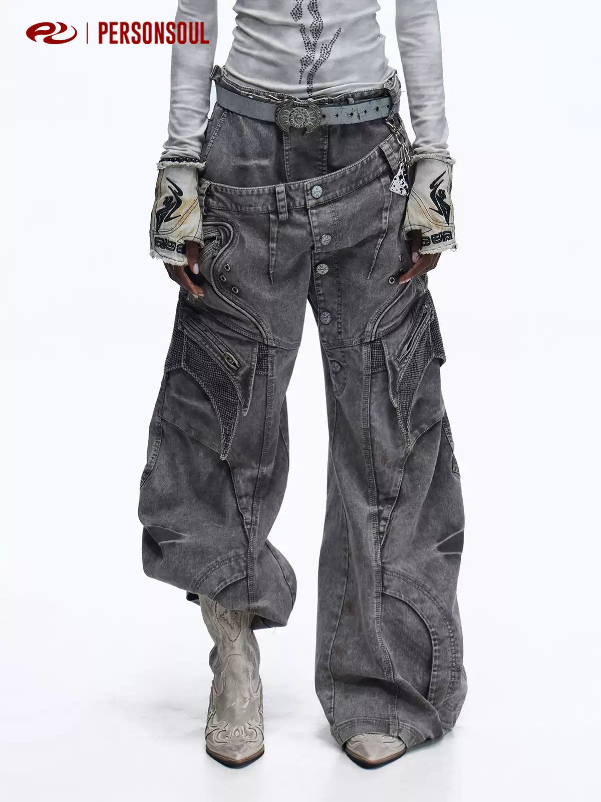 Double Waist Washed Wide Cargo Pants
