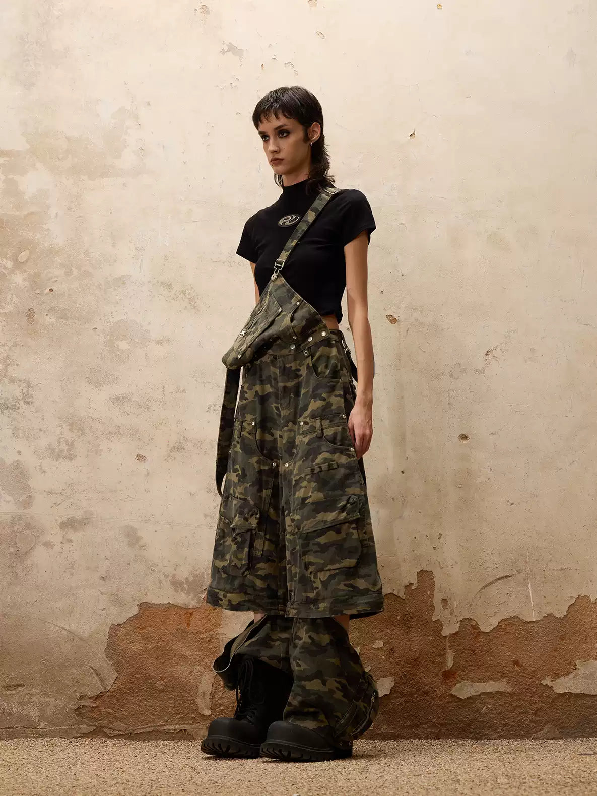 3-in-1 Detachable Suspender Camo Cargo Pants