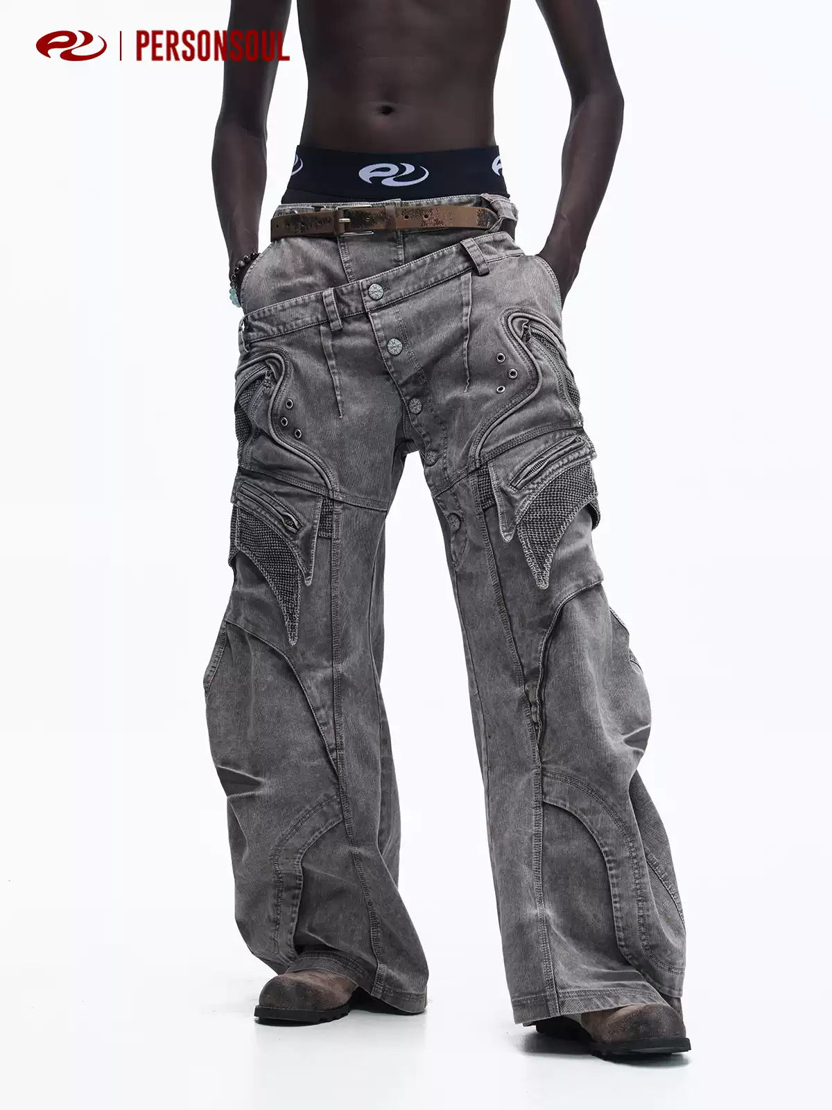 Double Waist Washed Wide Cargo Pants