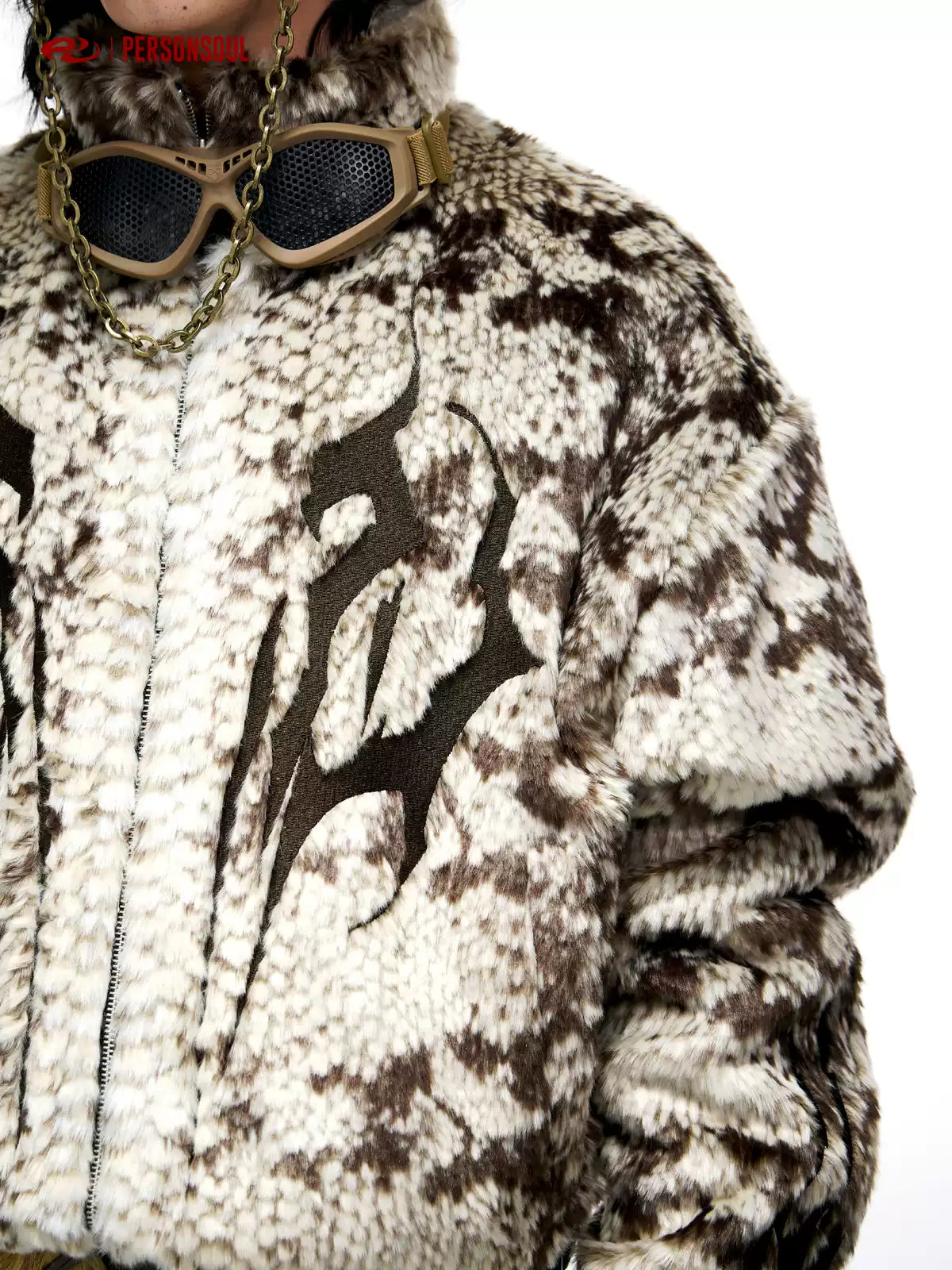 Snake Pattern Faux Fur Zip Jacket