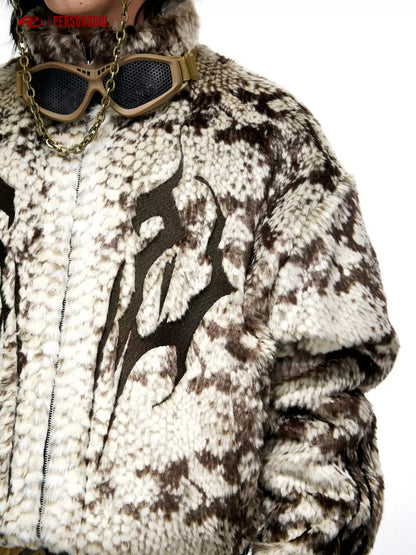 Snake Pattern Faux Fur Zip Jacket