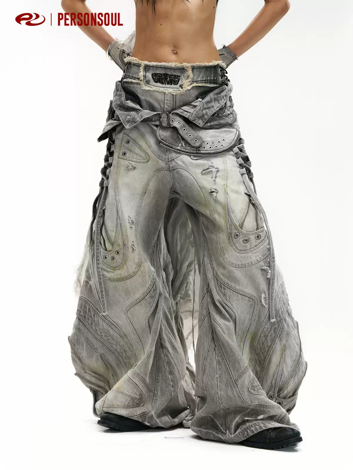 Alien Panelled Drawstring Baggy Jeans