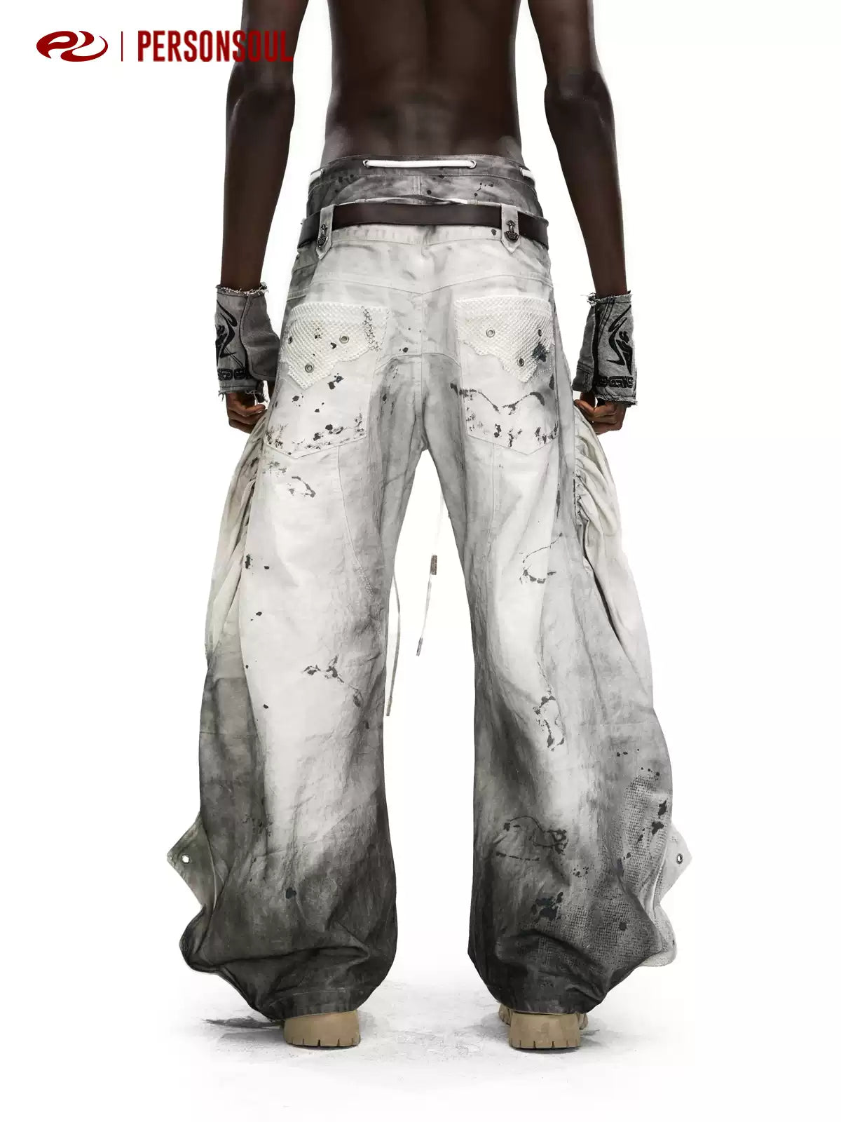 Grey White Spray Dyed Sculptural Jeans