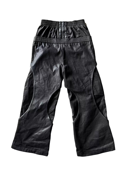 Deconstructed Double Waist Cross Print Baggy Track Pants