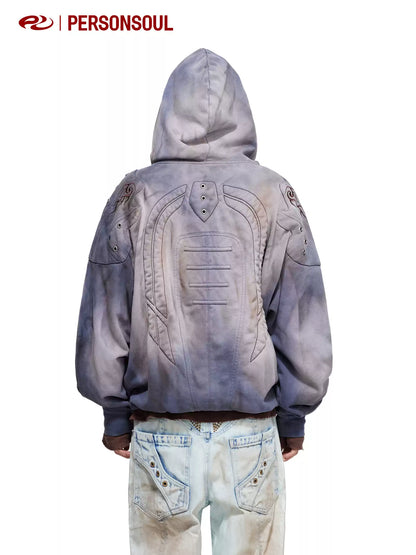 Shield Panel Washed Pullover Hoodie