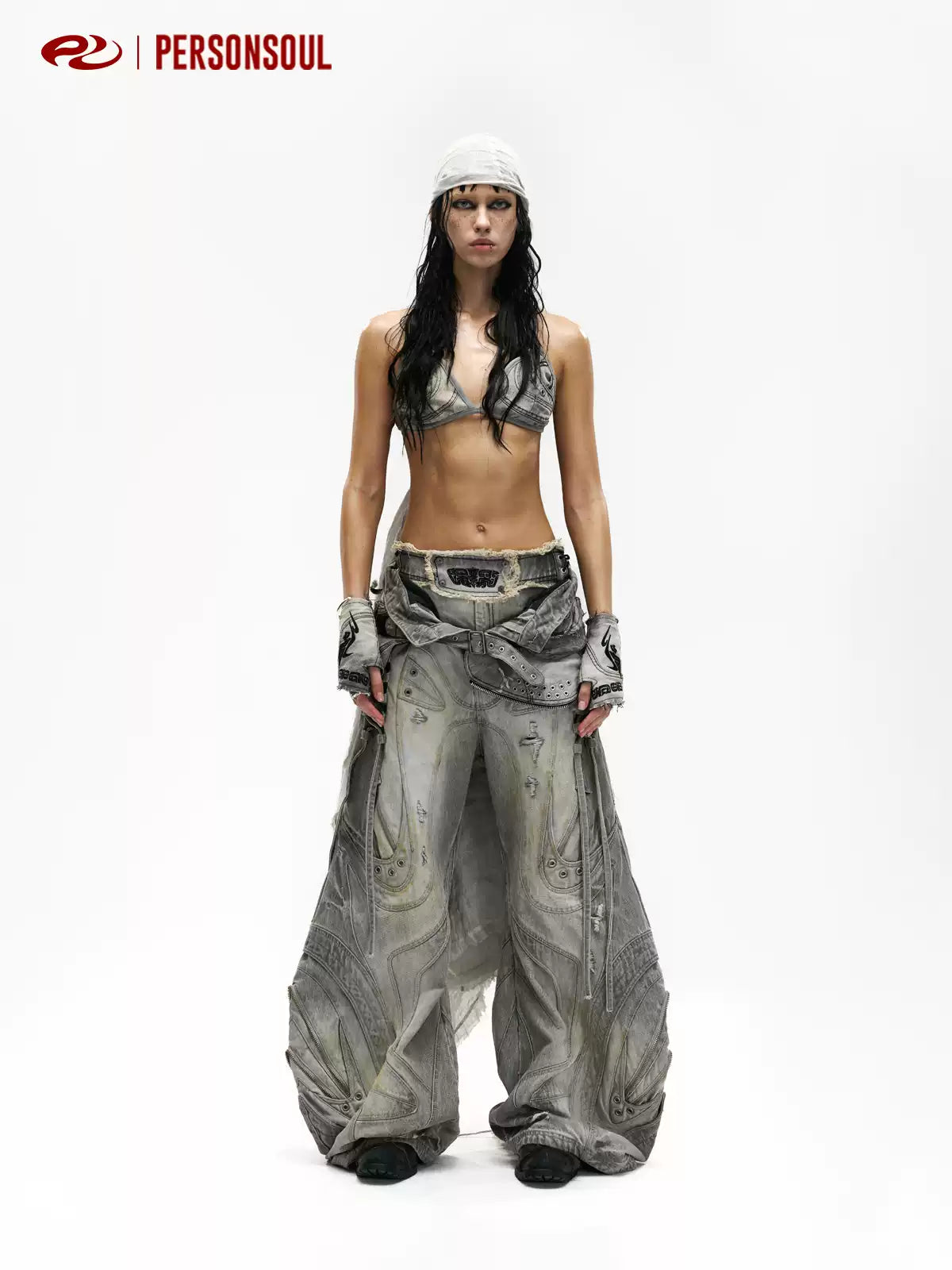 Alien Panelled Drawstring Baggy Jeans