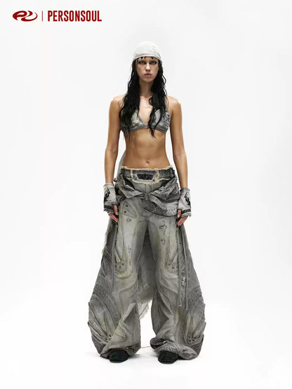 Alien Panelled Drawstring Baggy Jeans