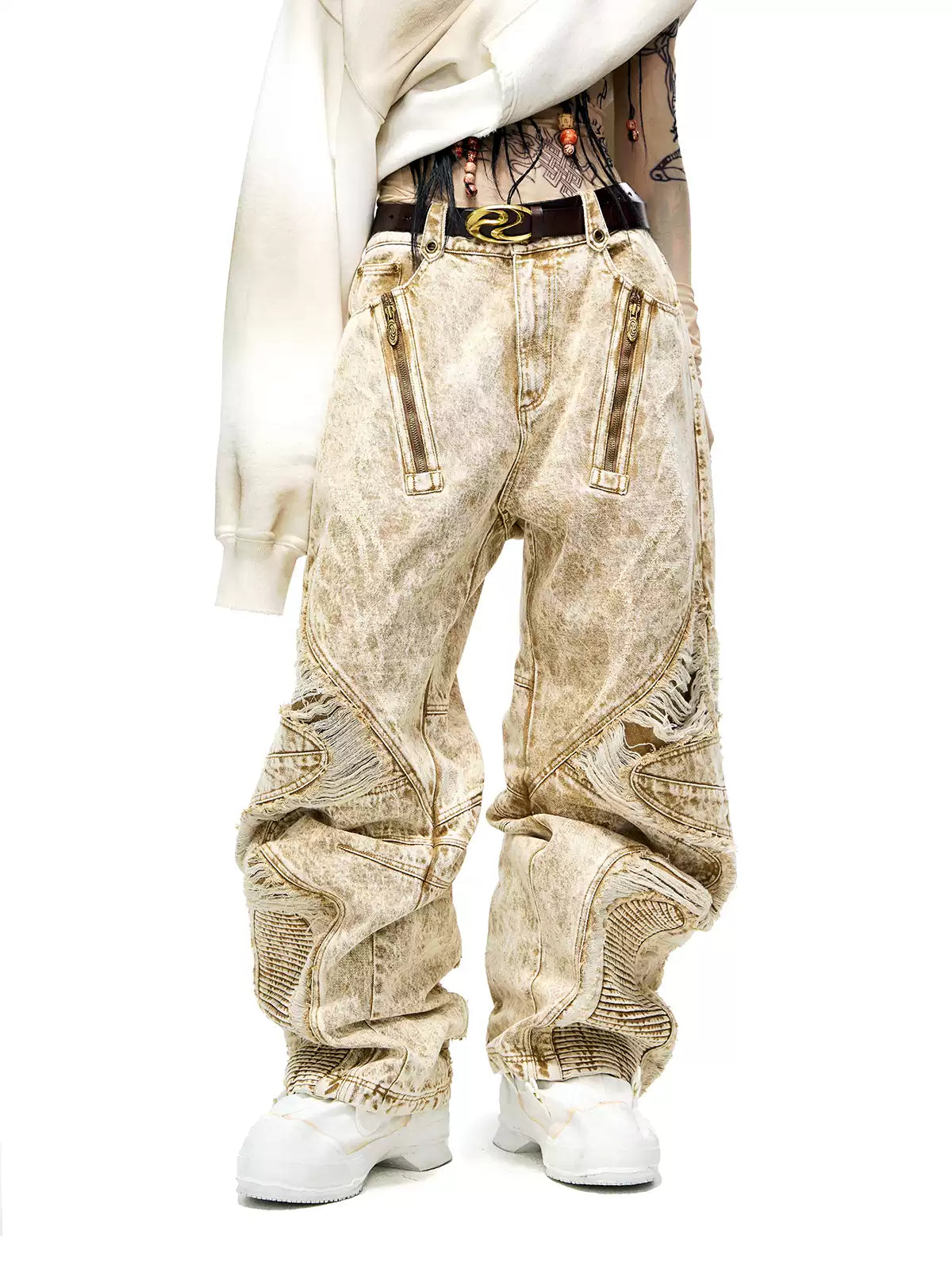 Apricot Distressed Curved-Leg Jeans