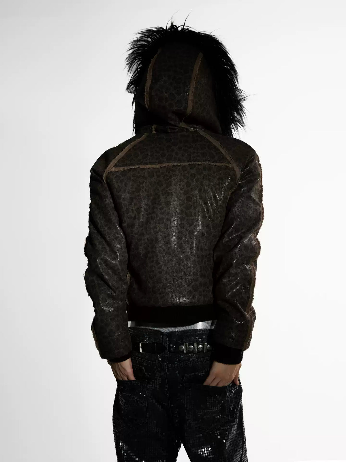 Detachable Faux Fur Collar Jacquard Zip Jacket