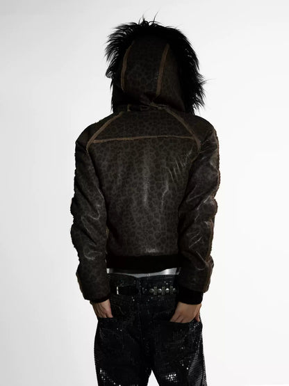 Detachable Faux Fur Collar Jacquard Zip Jacket