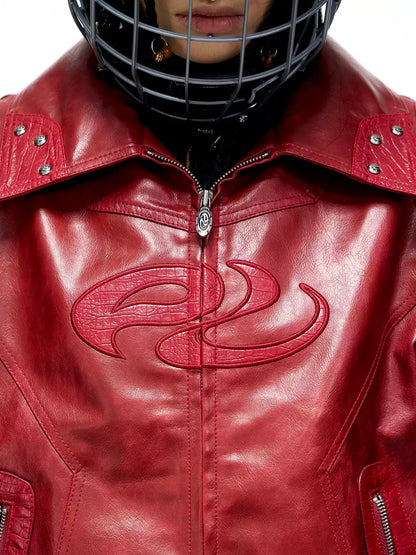 Red Crinkled PU Leather Jacket