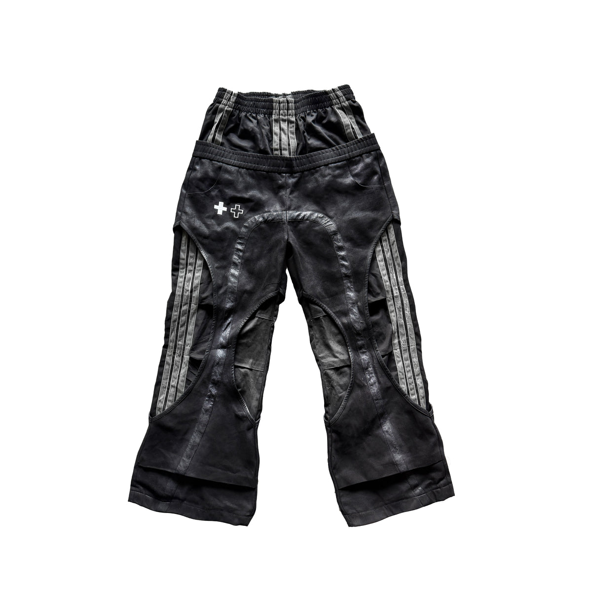 Deconstructed Double Waist Cross Print Baggy Track Pants