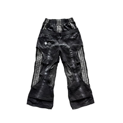 Deconstructed Double Waist Cross Print Baggy Track Pants