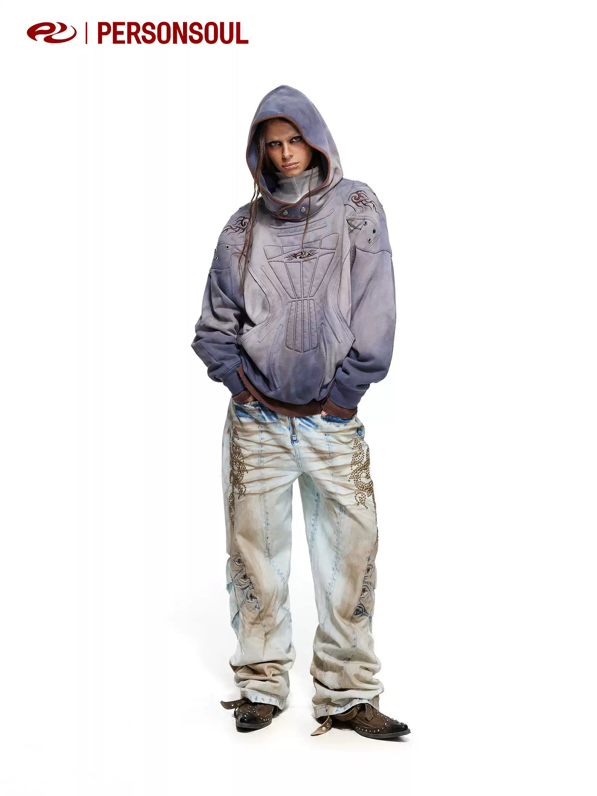 Rhinestone Cat Whisker Washed Slim Fit Jeans