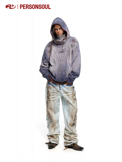 Rhinestone Cat Whisker Washed Slim Fit Jeans