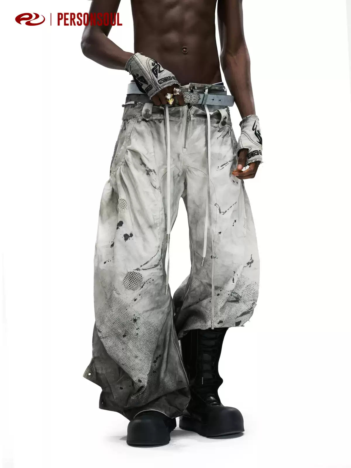 Grey White Spray Dyed Sculptural Jeans