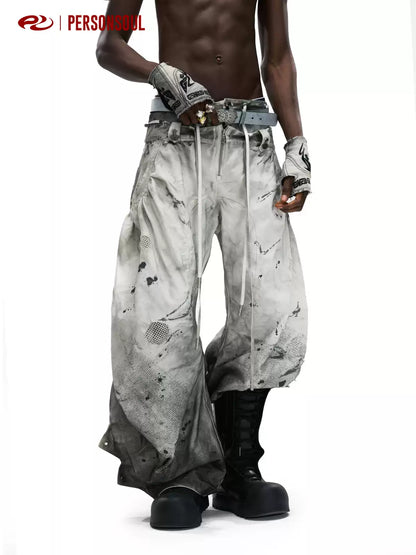 Grey White Spray Dyed Sculptural Jeans
