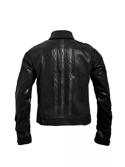 High Neck Concealed Zip Fitted Faux Leather Jacket