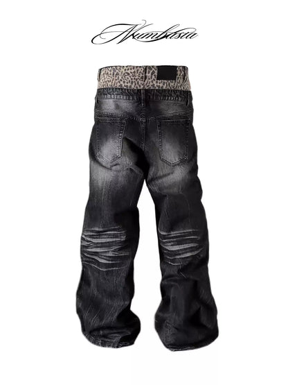 Double Waist Black Washed Baggy Jeans