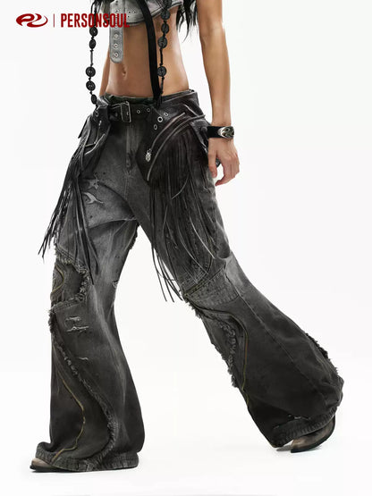 Fluid Panel Washed Wide Leg Jeans
