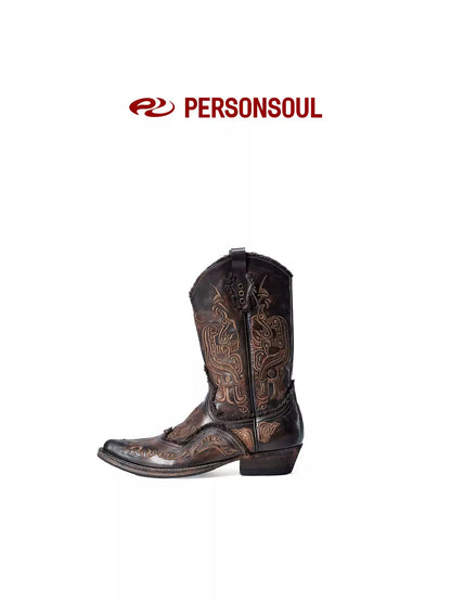 Patterned Cowhide Western Boots