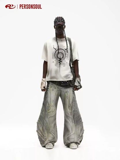 Alien Panelled Drawstring Baggy Jeans