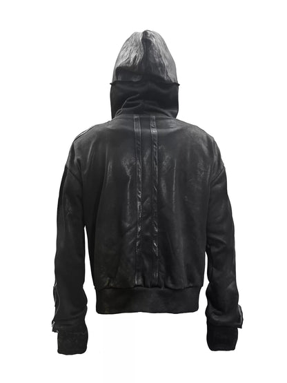 Cross Print Panelled High Neck Zip Up Hoodie