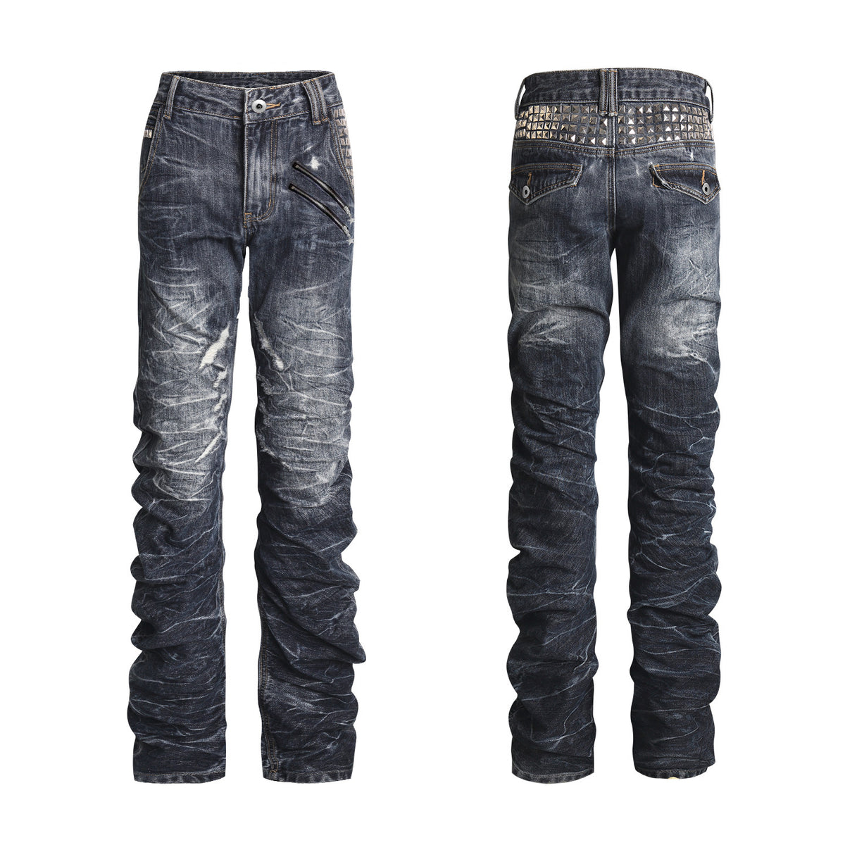 Studded Curved Seam Stacked Flare Jeans