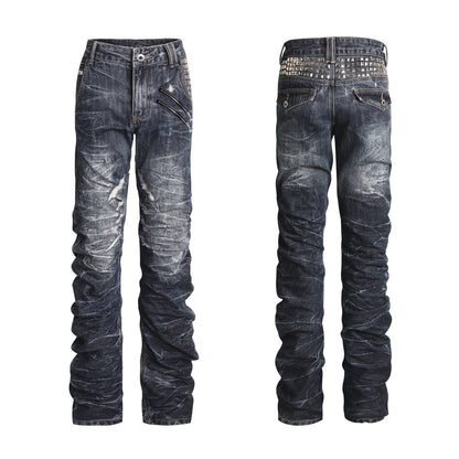 Studded Curved Seam Stacked Flare Jeans
