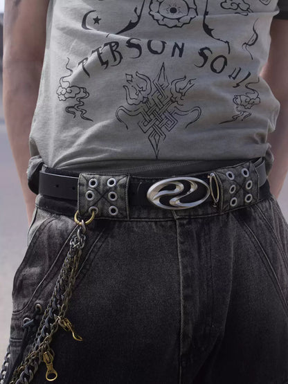 Symbol Buckle Leather Belt