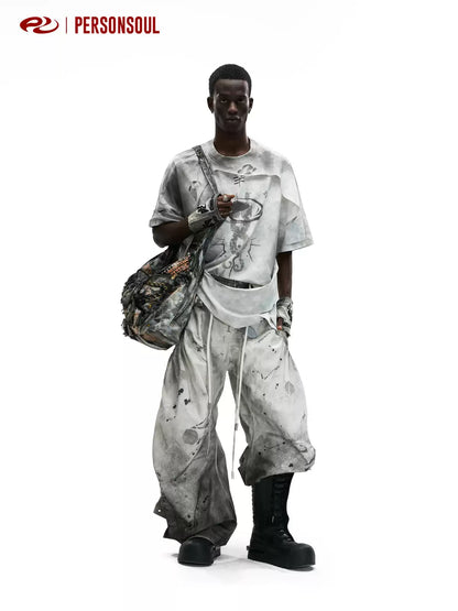 Grey White Spray Dyed Sculptural Jeans