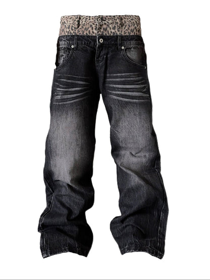 Double Waist Black Washed Baggy Jeans
